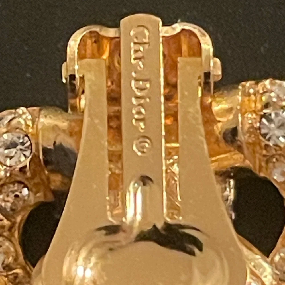Vintage Christian Dior Gold Pavé Heart Clip-On Earrings
